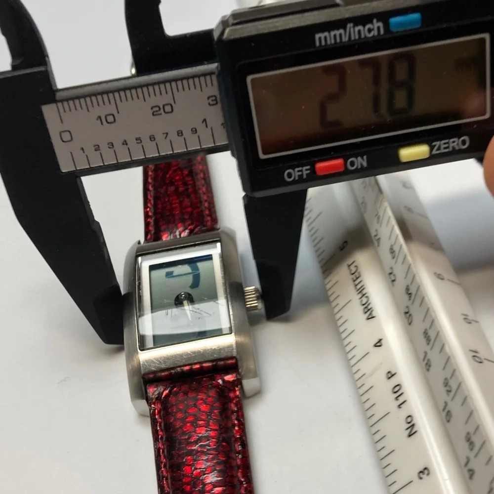 Fossil Big Tic JR-7993, red and black strap, new batteries, stainless